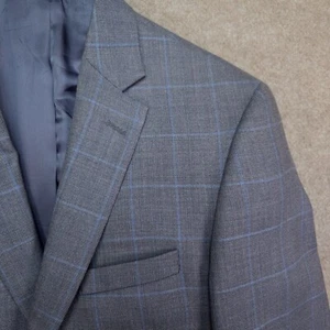 Jos A Bank Signature Blazer Sport Coat Jacket 41R Gray Blue Plaid Silk Wool - Picture 1 of 14