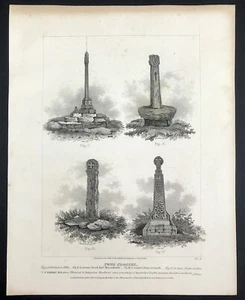 Wiltshire Cornwall Pembroke Merioneth Four Ancient Crosses Original 1807 Druck - Bild 1 von 4