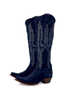 Old Gringo Mayra Bis Navy Suede 18" Tall Snip Toe Cowboy Boots RTL $595 NIB 9.5 - Picture 1 of 14