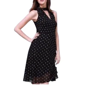 White House Black Market Dress Halter Neck Gold Accents Party Dress 14 - Picture 1 of 6