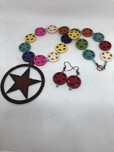 Collana di perle fatte a mano 18" orecchini traforati stella texana howlite perline rustiche nuovi - Foto 1 di 3