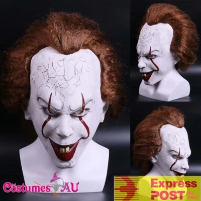 Adult Stephen King's IT Clown Pennywise Mask Full Head Halloween Cosplay Scary - Image 1 of 4