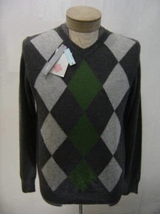 Suéter Apt 9 Cuello 100% Cachemira M Argyle Diamante Para Hombres Gris Carbón Defecto Nuevo - Imagen 1 de 7