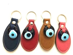 1 Evil Eye Leather Hamsa Keychain # red,navy blue, brown . pink, - Picture 1 of 5