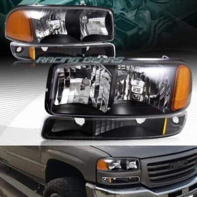 FAROS NEGROS + LÁMPARAS PARACHOQUES CON REFLECTOR ÁMBAR AJUSTE 00-06 GMC YUKON XL1500/2500 Foto 1 de 3