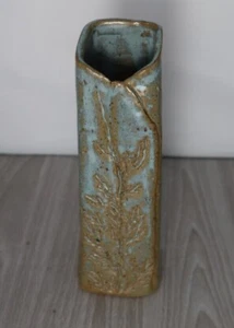 Art Pottery Vase Blue Texture Vase Signed On Bottom - Picture 1 of 12