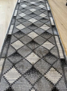 Grey modern design Turkish Made hallway carpet rug runner -soft pile - - Picture 1 of 4
