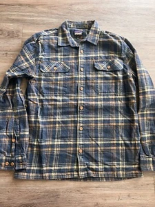 Patagonia Fjord Flannel Button Down Shirt Medium Blue Organic Cotton Casual Mens - Picture 1 of 6