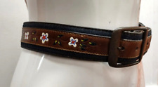 Vintage Hippie Belt 30 S/M DENIM & LEATHER BOHEMIAN HAND Tooled & Painted LATIGO