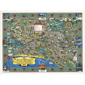 Map Power 1934 Melbourne Wonder Pictorial XL Wall Art Canvas Print - Picture 1 of 6