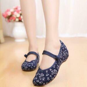 Womens Chinese Style Embroidered Flats Vintage Mary Jane Shoes Qipao Dress Shoes