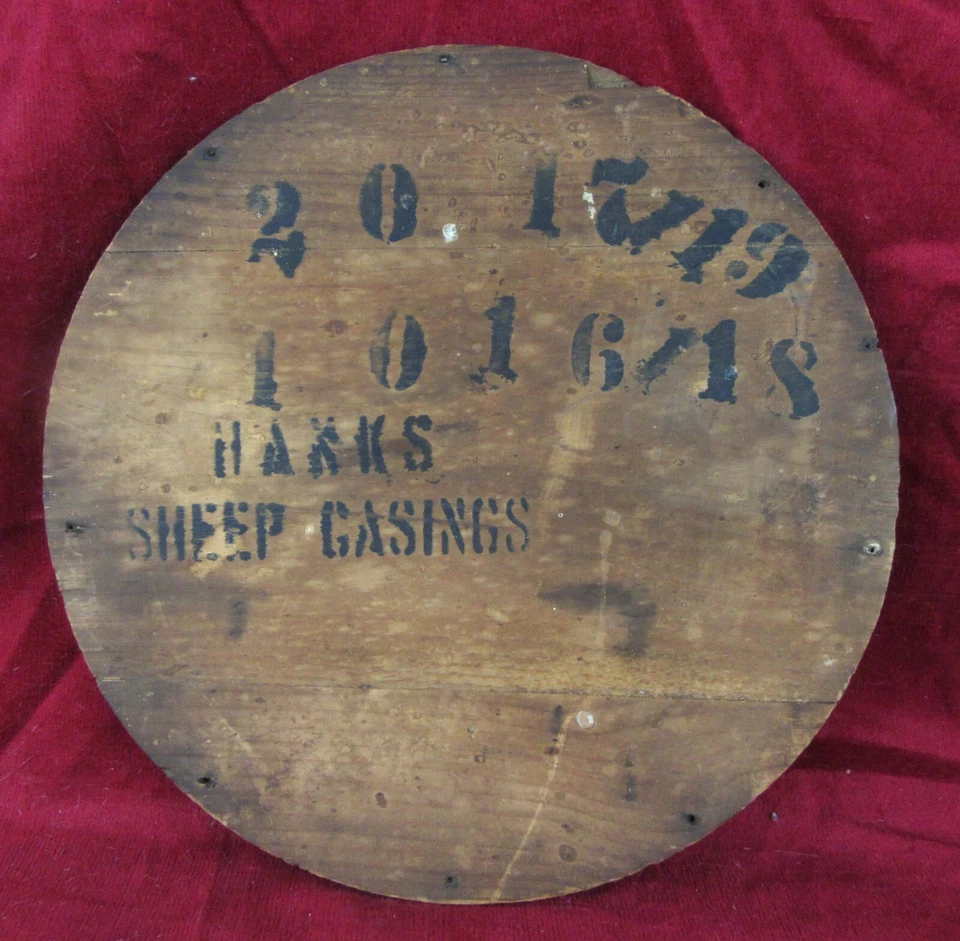 Antique Country Store Spaulding & Frost Wood Sheep Casings Lid Fremont NH - Image 1 of 4