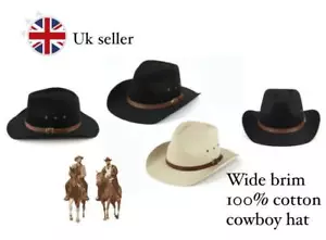 Sombrero de vaquero de algodón Wide Brim occidental, correo rápido, vendedor del Reino Unido - Imagen 1 de 9