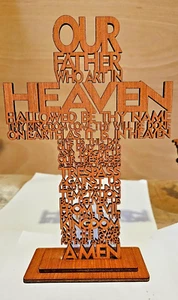 Our Lords Prayer, wooden cross, Our Father, Jesus, Religion, engraved, Crucifix - Picture 1 of 2