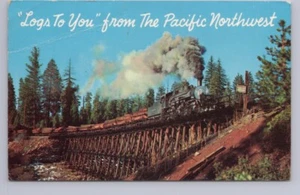 Log Train On Trestle Bridge, Pacific Northwest, Vintage 1968 Chrome Postcard - Bild 1 von 2
