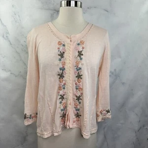 J.Jill RE: Cardigan Linen Floral Embroidered Sweater 3/4 Sleeve M Cottagecore - Picture 1 of 21