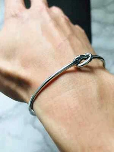 Silver Knot Bangle Bracelet 925 Silver Handmade Adjustable Stacking Bangle Size - Picture 1 of 6