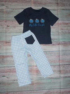 NEW Boutique My Little Pumpkin Boys Plaid Pants Outfit Set - Picture 1 of 3