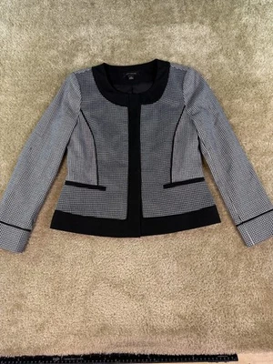 Ann Taylor Blazer Womens Suit Jacket Size 2 Black White Preppy Old Money E015 - Image 1 of 4