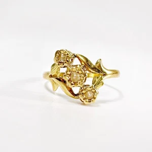 Vintage 18k Yellow gold and fine pearl trilogy ring - Picture 1 of 9
