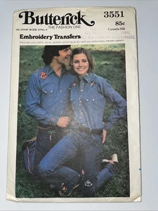 Vintage Años 70 Butterick 3551 TRANSFERENCIAS BORDADO PARA CAMISAS Patrón Costura SIN CORTAR - Imagen 1 de 2