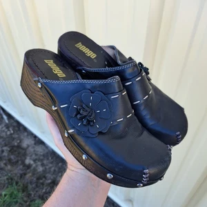Vintage 90s Y2K Chunky Platform Leather Clogs Shoes Bongo Size 7 Allie Black - Picture 1 of 7