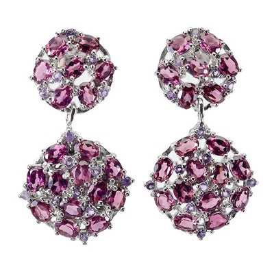Orecchini in argento sterling 925 ovali rodolite granato ametista gemma gioielli - Immagine 1 di 4