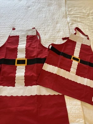 New Williams Sonoma Adult And Child Size Santa Aprons Complete With Oven Mitt - Image 1 of 4