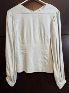 Tibi Damen Leinenmischung Bischofsärmel blau Top Größe 6 Reißverschluss hinten moderne Arbeitskleidung - Bild 1 von 8