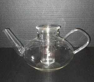 Vintage Schott Mainz Jenaer Glas Klarglas Teekanne mit Teeei und Deckel Germany - Bild 1 von 5