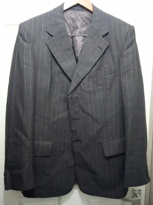 Traje Chaqueta Chaqueta Vintage Burton Hombre Gris a Rayas Muesca Solapa Foto 1 de 4