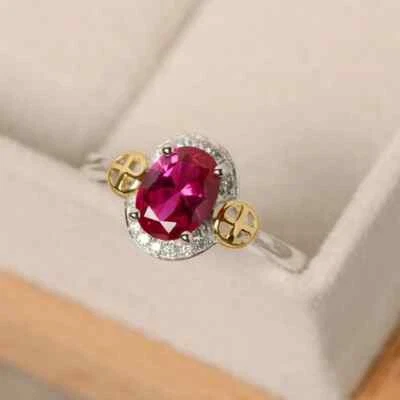 4.05 Ct Oval Cut Natural Ruby & Diamond Engagement Ring 14K White Gold Size ALL - Image 1 of 4