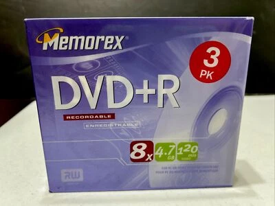 Memorex DVD+R 3 pk 8X 4.7GB 120 min Video New Factory Sealed - Image 1 of 4