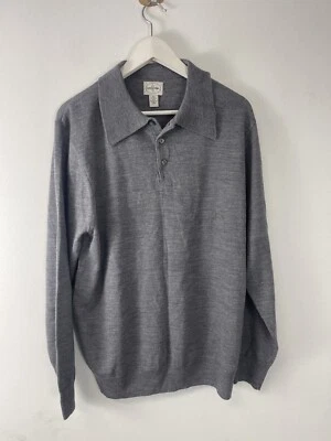 Linea Uomo Sweater Mens Large Gray Merino Wool Polo Pullover Long Sleeve N161 - Image 1 of 4