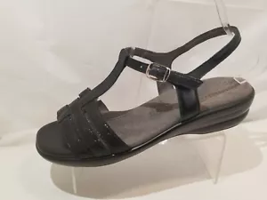 SAS Capri Black Shimmer Leather Tripad Comfort Sandals Women's Size 9 - Picture 1 of 10