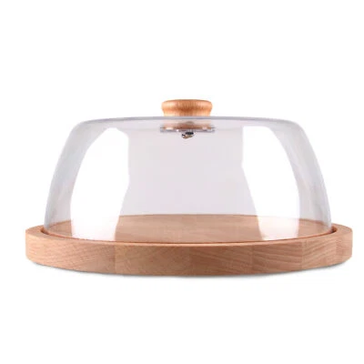 Kuchenplatte aus Holz ⌀ 24cm Servier- und Käseplatte mit Abdeckhaube für Speisen - Bild 1 von 4