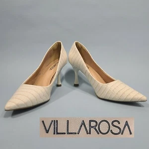 Zapatos de tacón alto con estampado de cocodrilo Villarosa para mujer talla 7 blanco tostado - Imagen 1 de 10