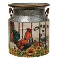 NEW Farmhouse ROOSTER Milk Can Galvanized Metal Canister Vase 9.5"H x 8"W Farm
