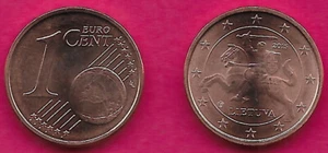 LITHUANIA 1 EURO CENT 2015 UNC VYTIS AT LEFT,(PURSUER,KNIGHT OR HORSEMAN)VALUE A - Picture 1 of 1