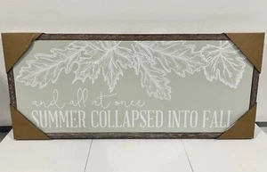 Summer Fall Decor Wood Hanging Sign 9" x 21" MDF Mint Green Brown Leaves NWT - Picture 1 of 13