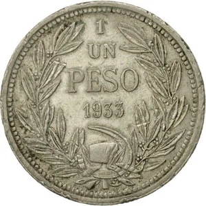 Chile | 1 Peso Coin | Andean Condor on Rock | KM176 | 1933 - 1940 - Picture 1 of 8