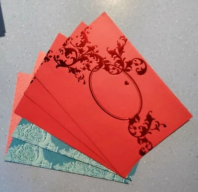 Fancy Envelopes - 2 Patterns - Red Foil/Xmas Tree - 8X5.5" Envelopes - Pkg. of 5 - Image 1 of 4