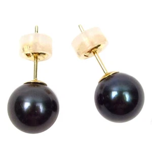 Pendientes de perlas negras cultivadas AAA+ genuinas de 9-9,5 mm en oro amarillo de 18 quilates - Imagen 1 de 3