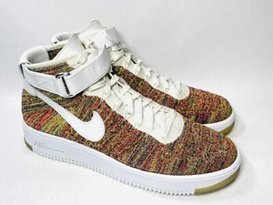 Pre-Owned Nike Air Force 1 Mid Flyknit Multi-Color White Size 10.5 817420-700 - Picture 1 of 13