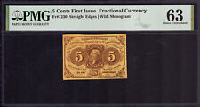 5 CENT FIRST ISSUE FRACTIONAL POSTAL CURRENCY FR.1230 PMG CHOICE UNC CU 63 