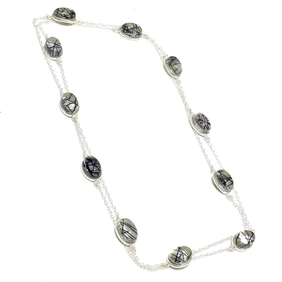 Collares de joyería de plata de ley 925 hechos a mano con piedras preciosas de cuarzo rutilado talla 36" Foto 1 de 1