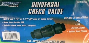 Sump Pump Check Valve Fits 1-1/4" or 1-1/2" NPT Male or Female Thread PVC or ABS - Picture 1 of 5
