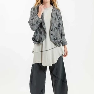 Cynthia Ashby Women's 100% Linen Button Front Asymmetrical Lagenlook Jacket Boho - Picture 1 of 15
