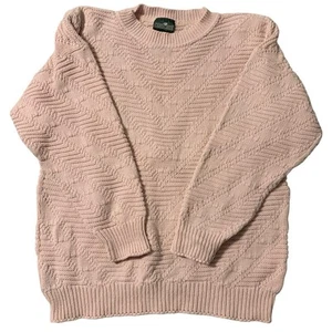 Vintage Cabin Creek Sweater Women MED Pink Cable Knit Crochet Chevron Made USA - Picture 1 of 18