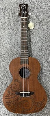 Luna UKE TTN MAH EL 原声电动男高音纹身桃花心木尤克里里带琴包 — 第 1/4 张图片